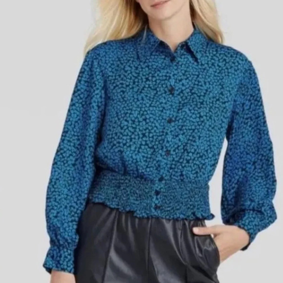 Who What Wear Blue Flower Darling Ditsy Blouse Women’s Size Small - Picture 9 of 10